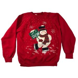 Hanes Her Way Sweatshirt Women‎ XL Red White Christmas Snowman "Let it Snow" VTG